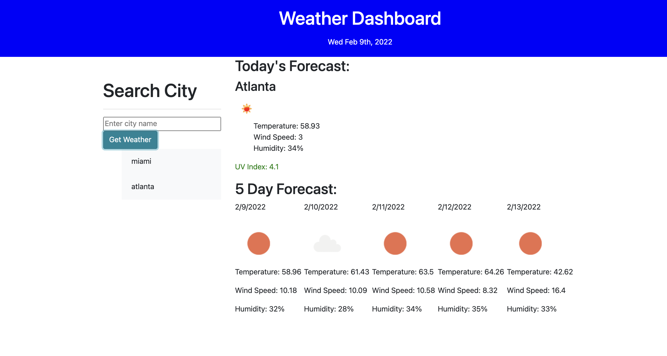 weather dashboard